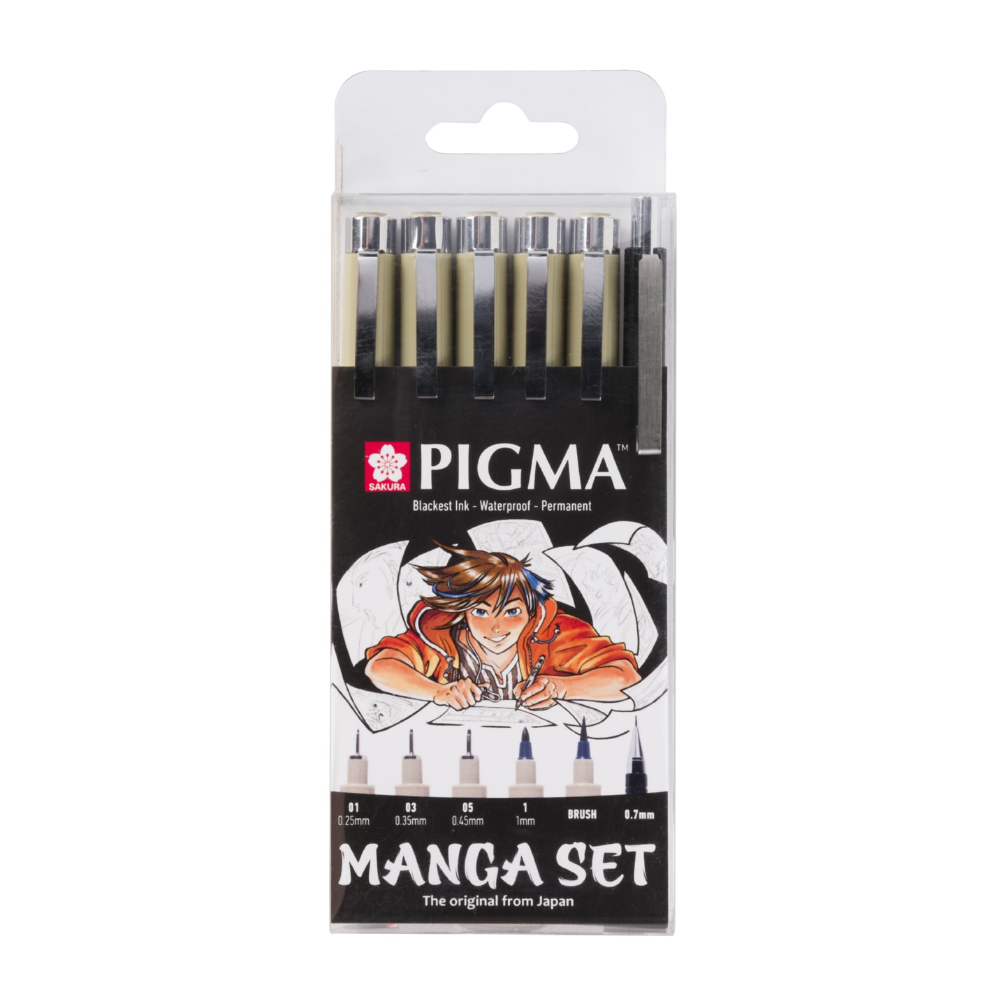Набор капиллярных ручек Pigma Micron Manga 6шт (0.1мм 0.3мм 0.5мм кисть+ Pigma Graphic+мех карандаш 0,7 мм) Черный